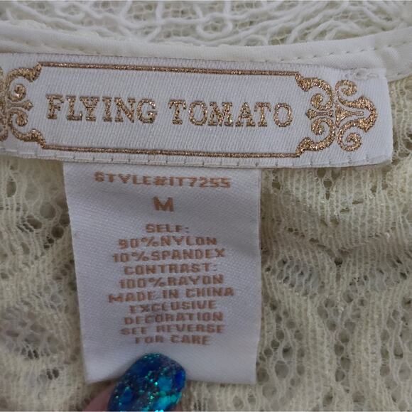 FLYING Tomato Cream Slightly Sheer Bell Sleeve Mini‎ Dress COVERUP Size Medium - Picture 8 of 8